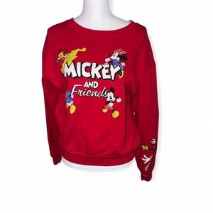 DISNEY MICKEY & FRIENDS RED CREWNECK‎ SWEATSHIRT LADIES SMALL